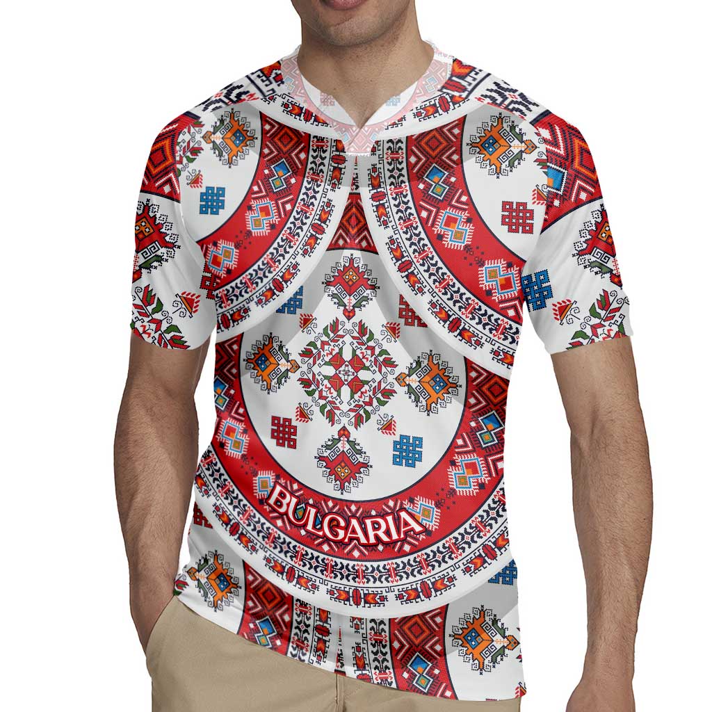 Bulgaria Folk Art Rugby Jersey with Traditional Embroidery and Floral Motifs