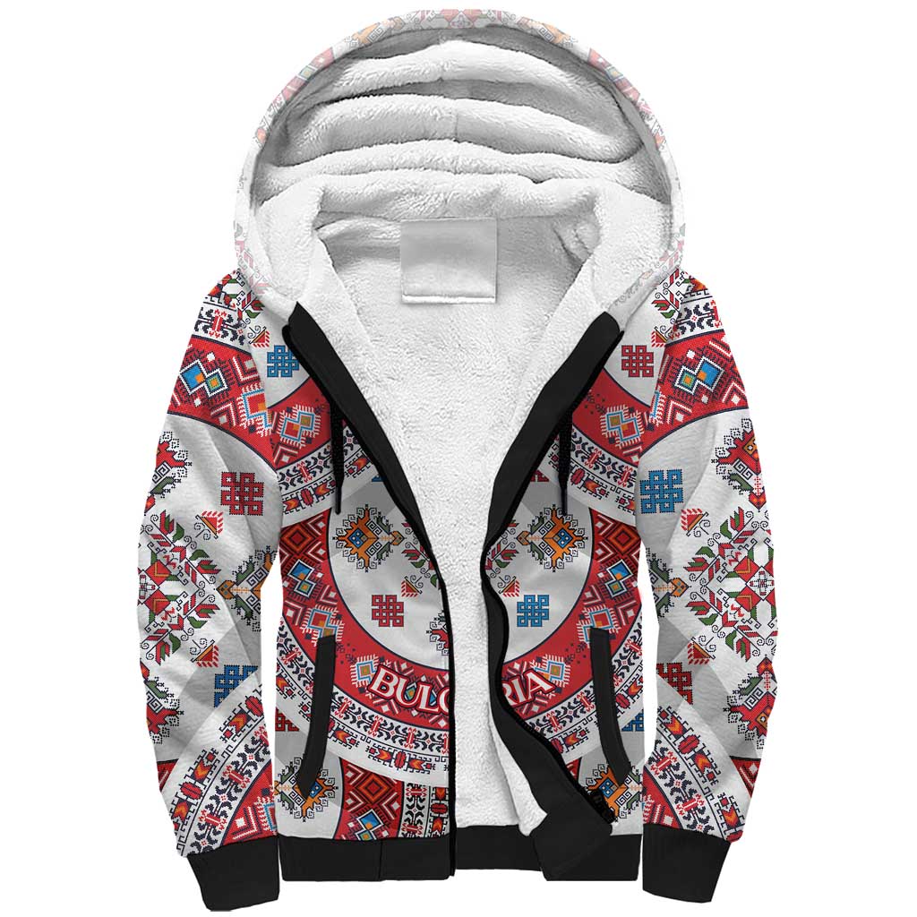 Bulgaria Folk Art Sherpa Hoodie with Traditional Embroidery and Floral Motifs