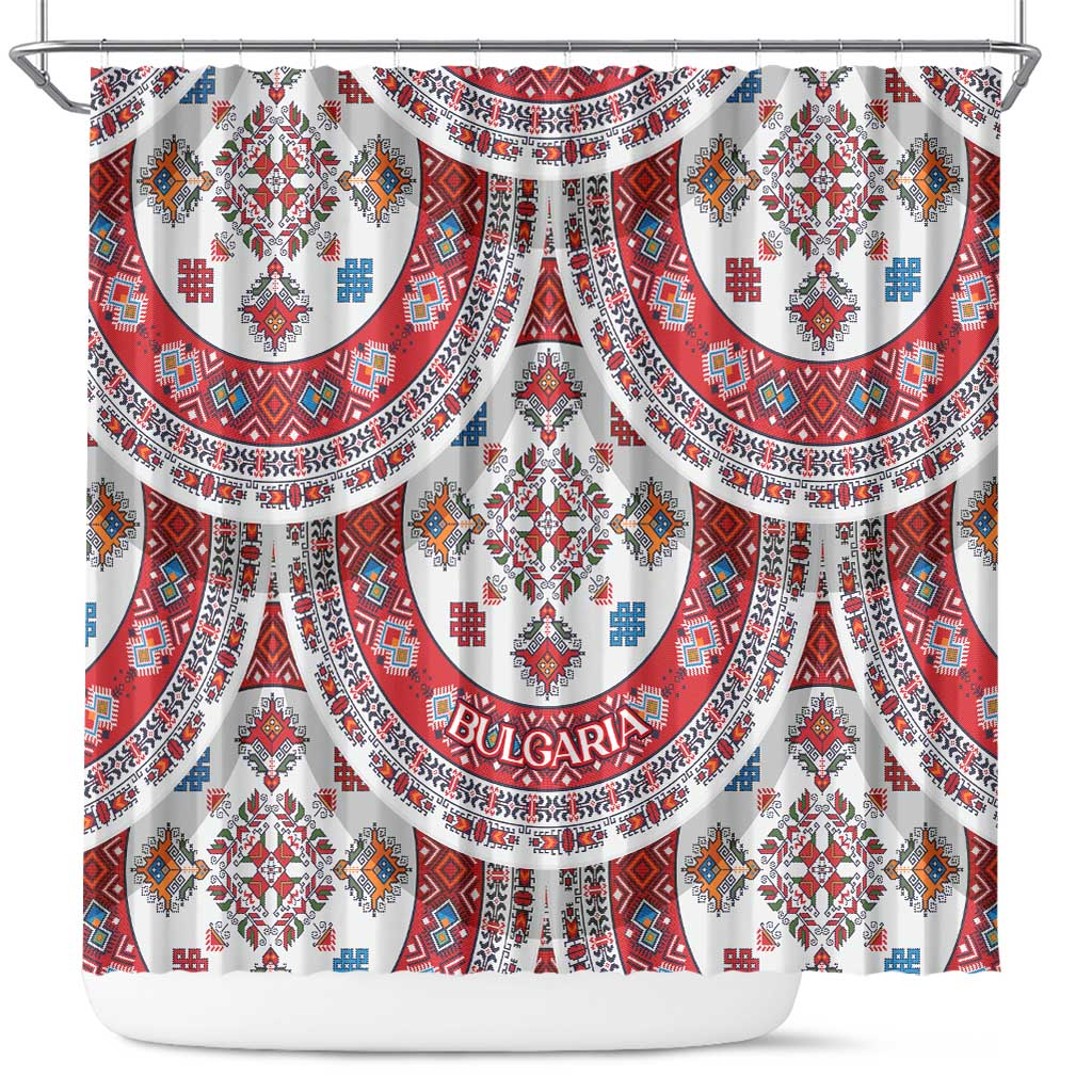 Bulgaria Folk Art Shower Curtain with Traditional Embroidery and Floral Motifs