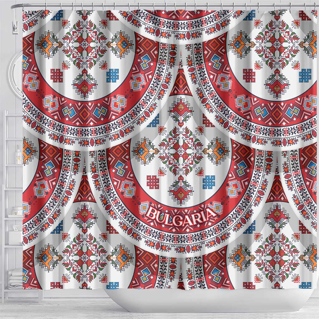 Bulgaria Folk Art Shower Curtain with Traditional Embroidery and Floral Motifs