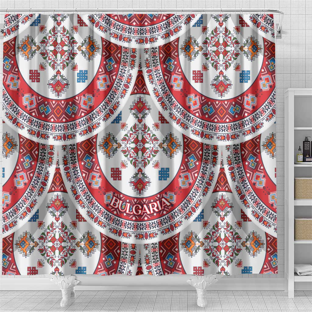 Bulgaria Folk Art Shower Curtain with Traditional Embroidery and Floral Motifs