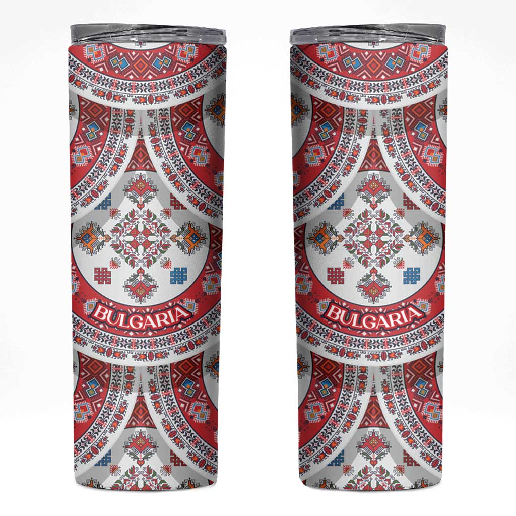 Bulgaria Folk Art Skinny Tumbler with Traditional Embroidery and Floral Motifs