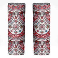 Bulgaria Folk Art Skinny Tumbler with Traditional Embroidery and Floral Motifs