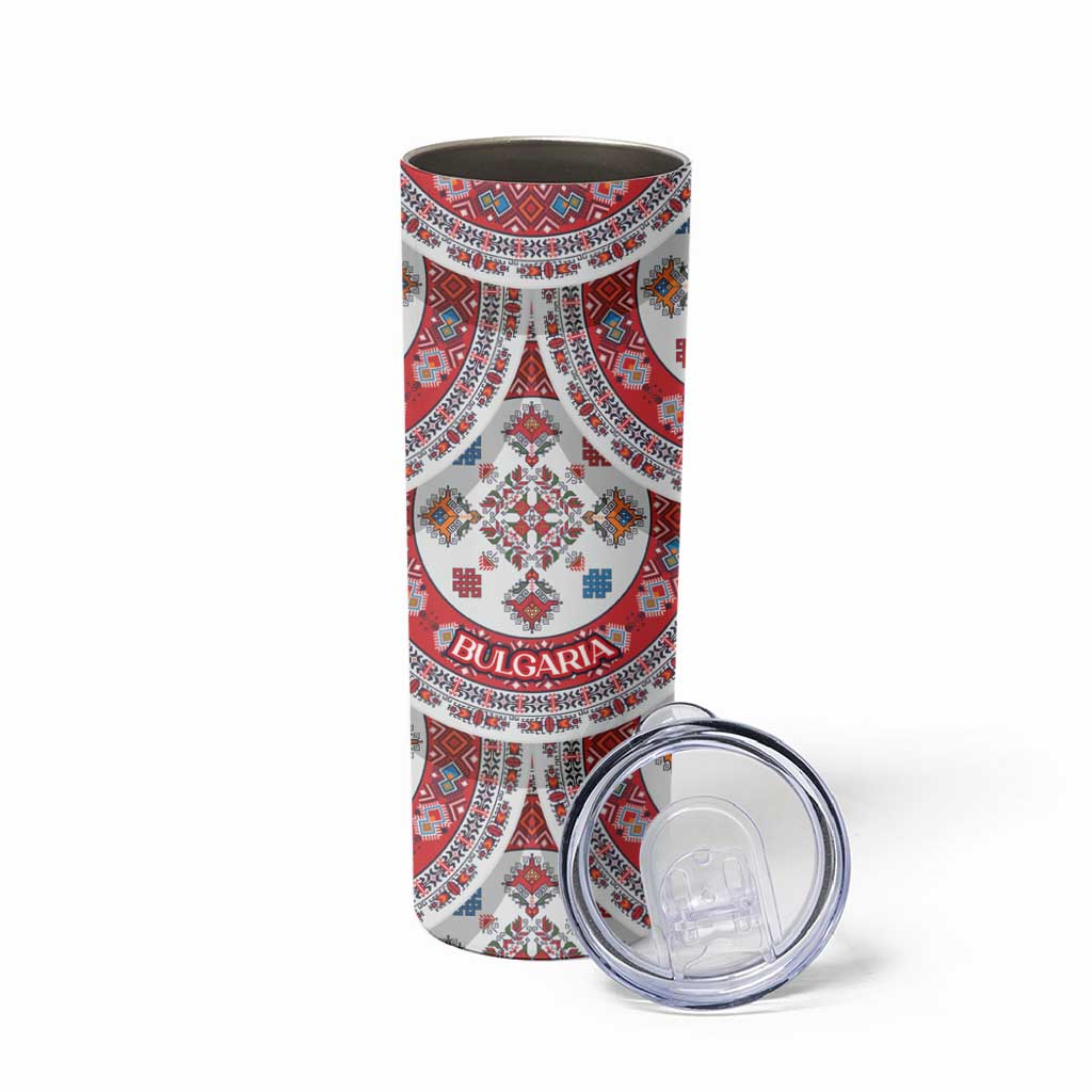 Bulgaria Folk Art Skinny Tumbler with Traditional Embroidery and Floral Motifs