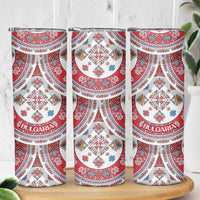 Bulgaria Folk Art Skinny Tumbler with Traditional Embroidery and Floral Motifs