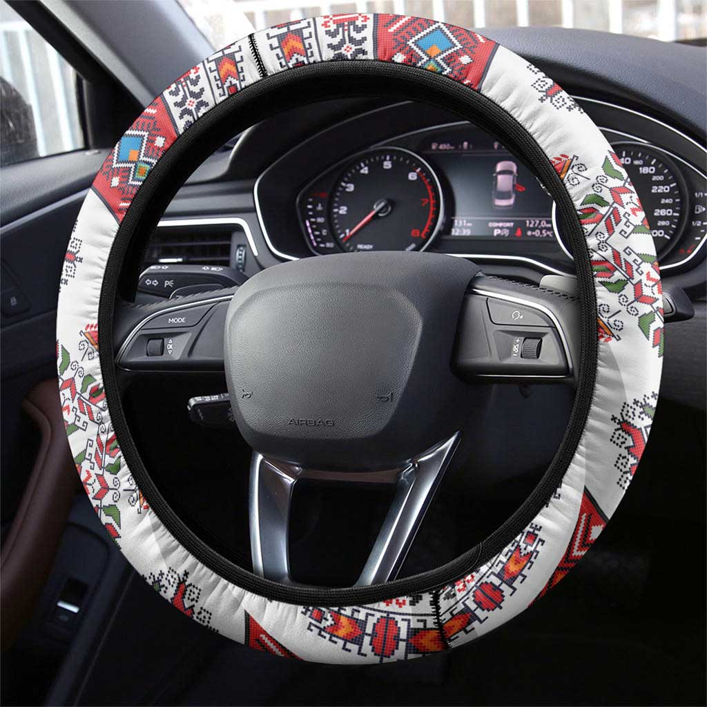 Bulgaria Folk Art Steering Wheel Cover with Traditional Embroidery and Floral Motifs