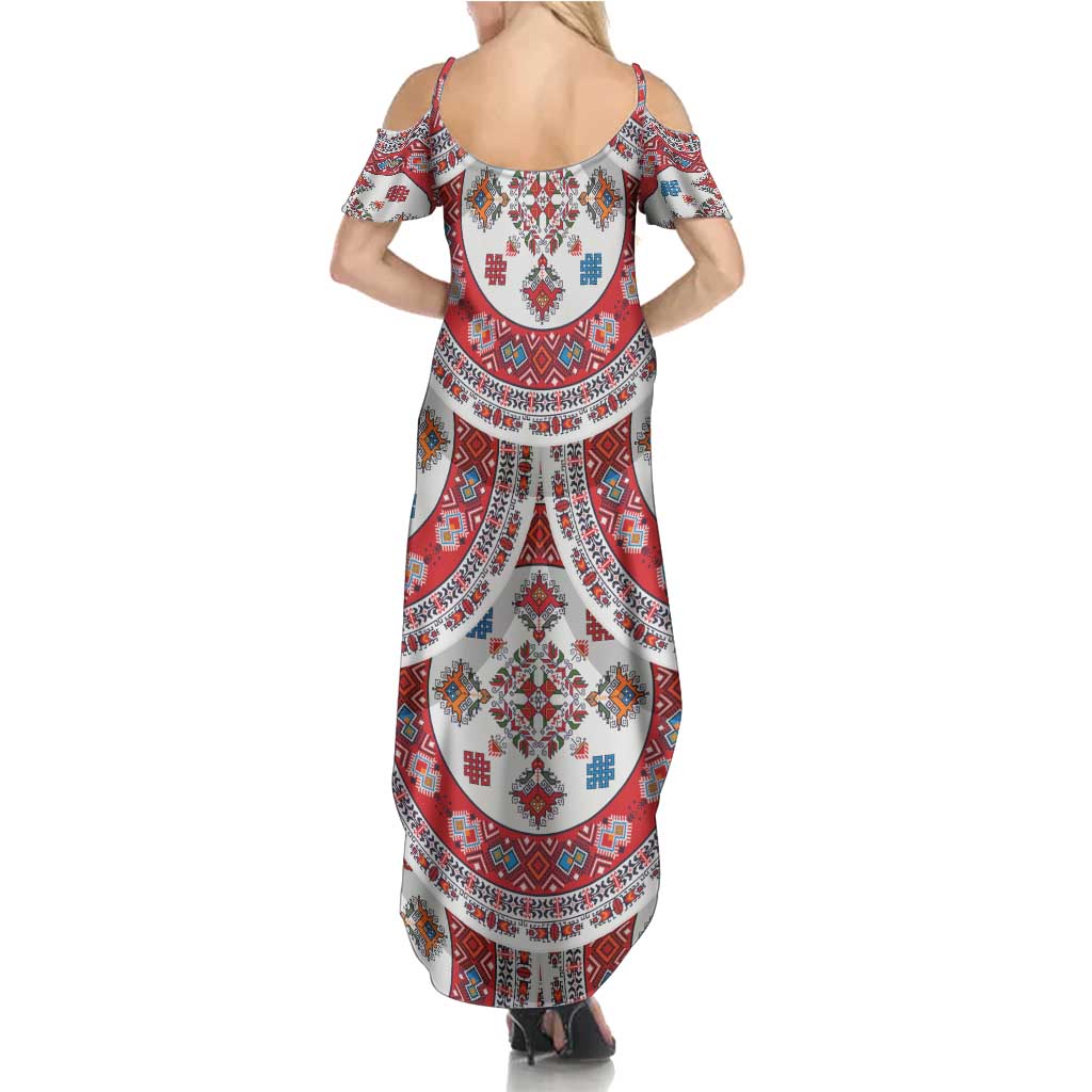 Bulgaria Folk Art Summer Maxi Dress with Traditional Embroidery and Floral Motifs
