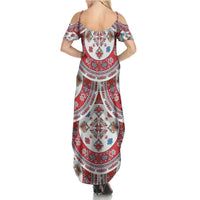 Bulgaria Folk Art Summer Maxi Dress with Traditional Embroidery and Floral Motifs