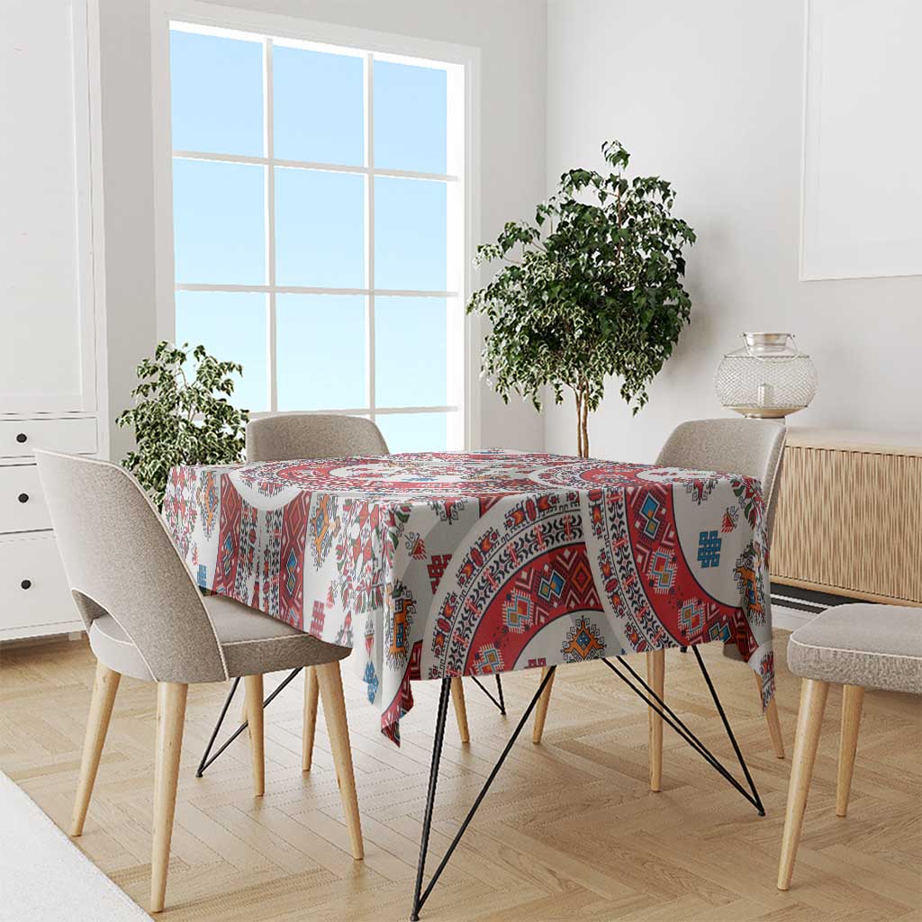 Bulgaria Folk Art Tablecloth with Traditional Embroidery and Floral Motifs