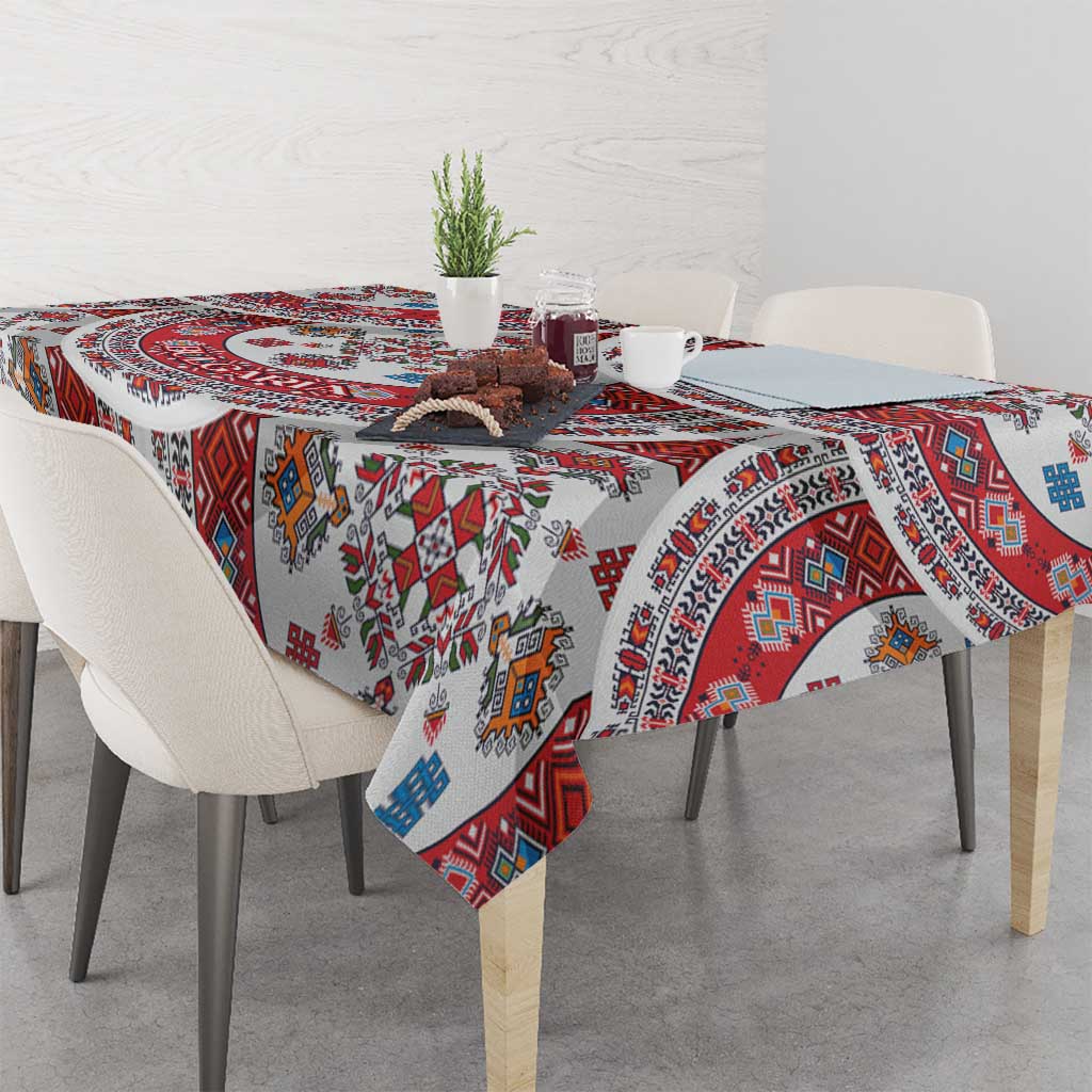 Bulgaria Folk Art Tablecloth with Traditional Embroidery and Floral Motifs