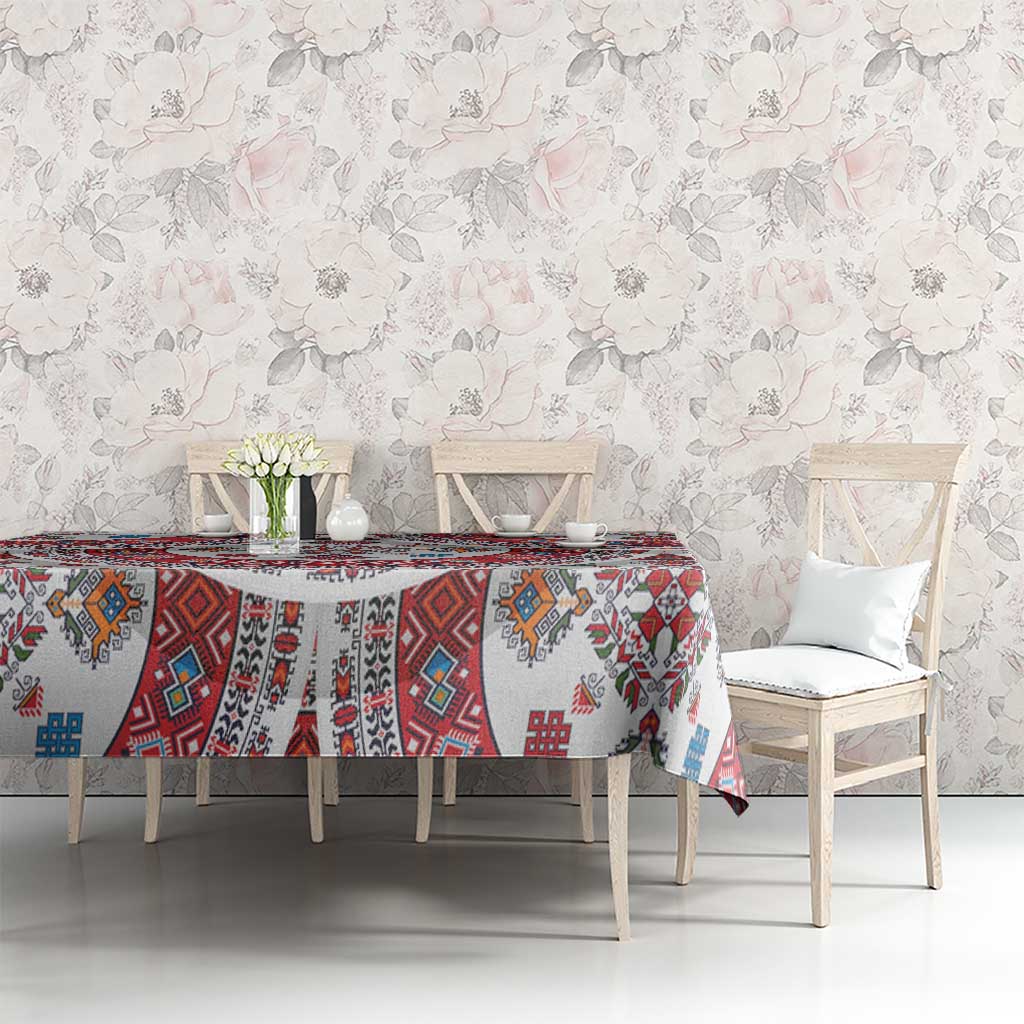 Bulgaria Folk Art Tablecloth with Traditional Embroidery and Floral Motifs