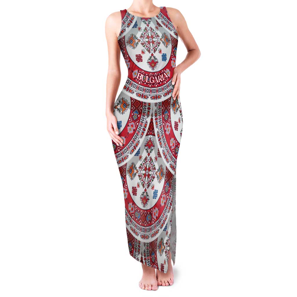 Bulgaria Folk Art Tank Maxi Dress with Traditional Embroidery and Floral Motifs