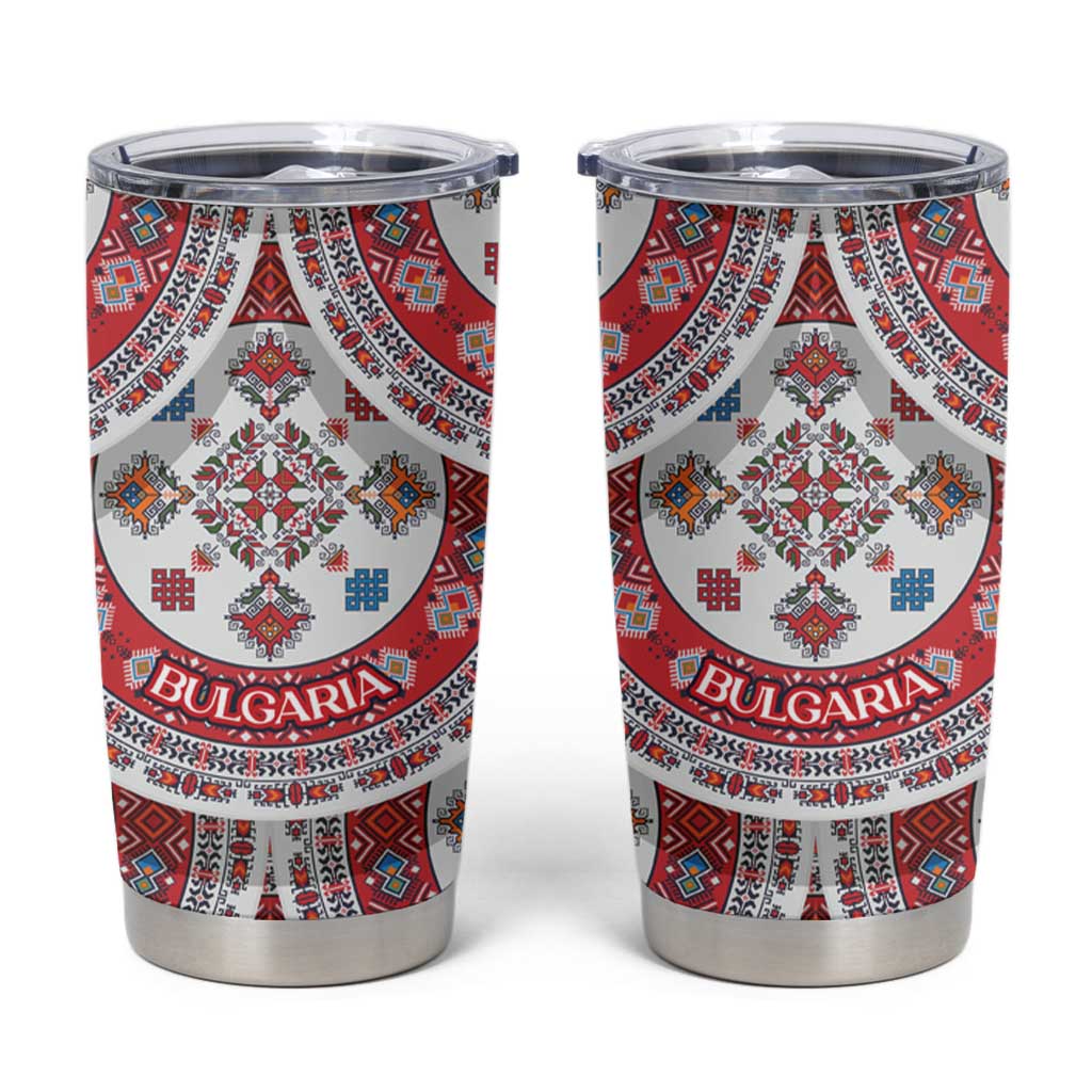 Bulgaria Folk Art Tumbler Cup with Traditional Embroidery and Floral Motifs