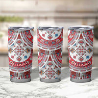 Bulgaria Folk Art Tumbler Cup with Traditional Embroidery and Floral Motifs