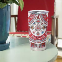 Bulgaria Folk Art Tumbler Cup with Traditional Embroidery and Floral Motifs