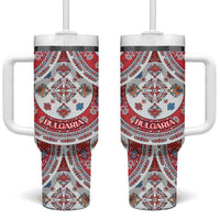 Bulgaria Folk Art Tumbler With Handle with Traditional Embroidery and Floral Motifs
