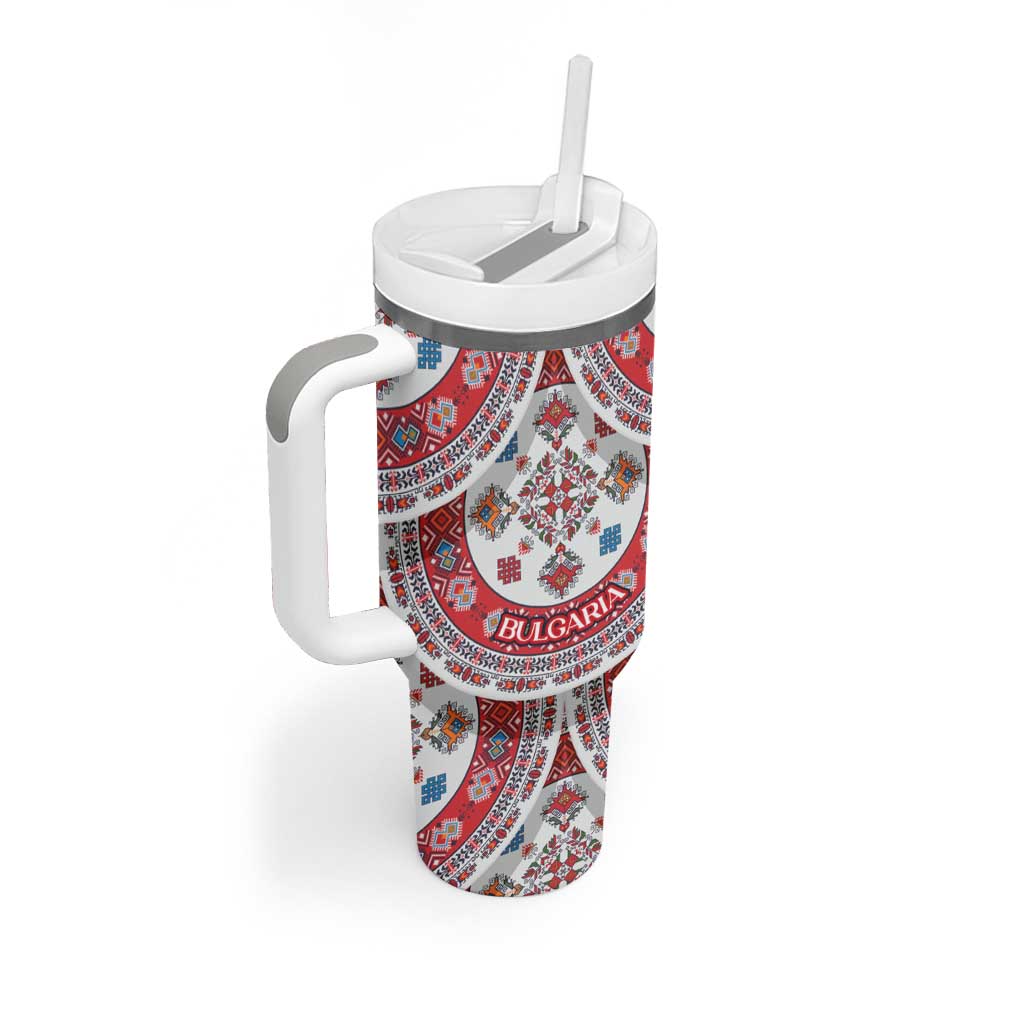 Bulgaria Folk Art Tumbler With Handle with Traditional Embroidery and Floral Motifs