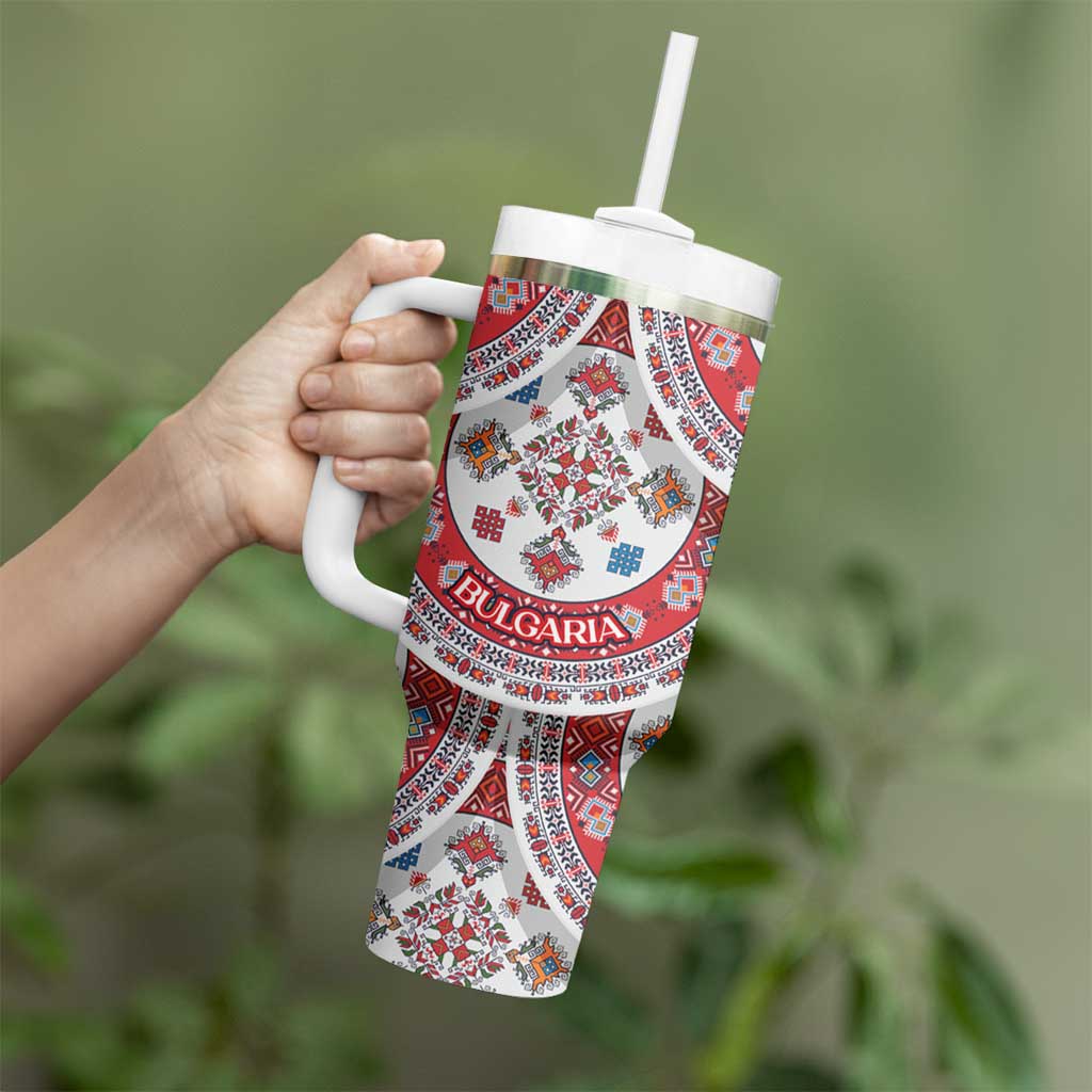 Bulgaria Folk Art Tumbler With Handle with Traditional Embroidery and Floral Motifs