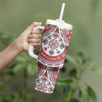 Bulgaria Folk Art Tumbler With Handle with Traditional Embroidery and Floral Motifs