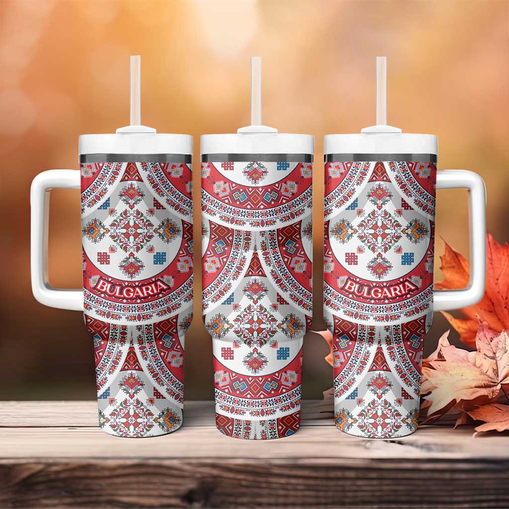 Bulgaria Folk Art Tumbler With Handle with Traditional Embroidery and Floral Motifs