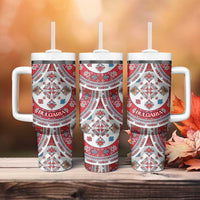 Bulgaria Folk Art Tumbler With Handle with Traditional Embroidery and Floral Motifs