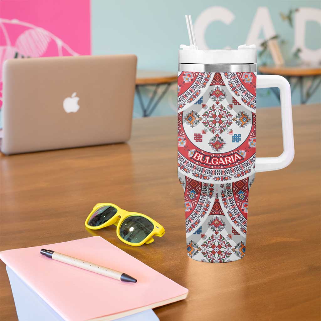 Bulgaria Folk Art Tumbler With Handle with Traditional Embroidery and Floral Motifs