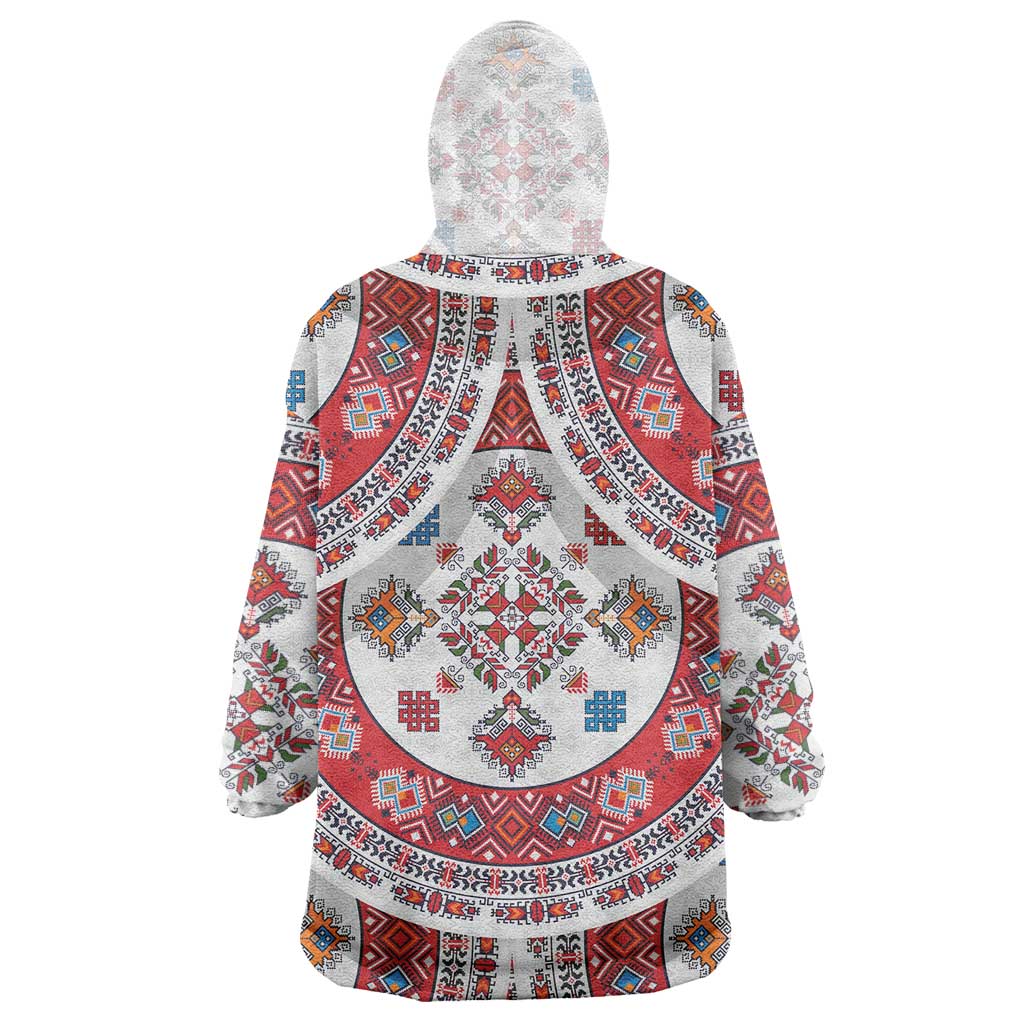 Bulgaria Folk Art Wearable Blanket Hoodie with Traditional Embroidery and Floral Motifs