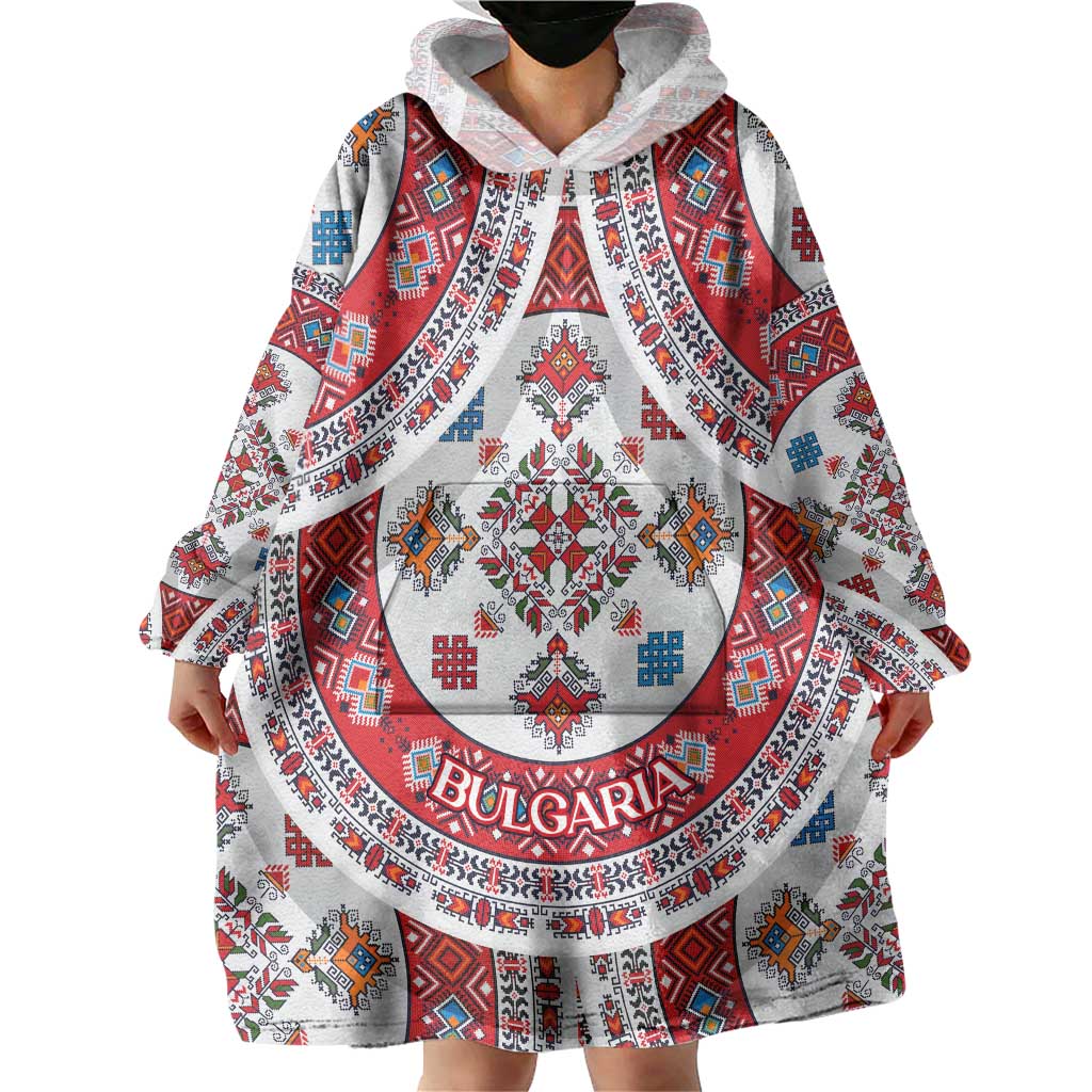 Bulgaria Folk Art Wearable Blanket Hoodie with Traditional Embroidery and Floral Motifs