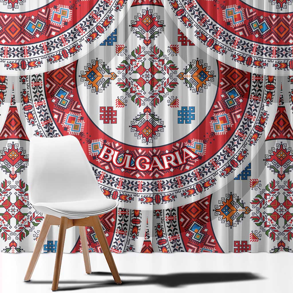 Bulgaria Folk Art Window Curtain with Traditional Embroidery and Floral Motifs