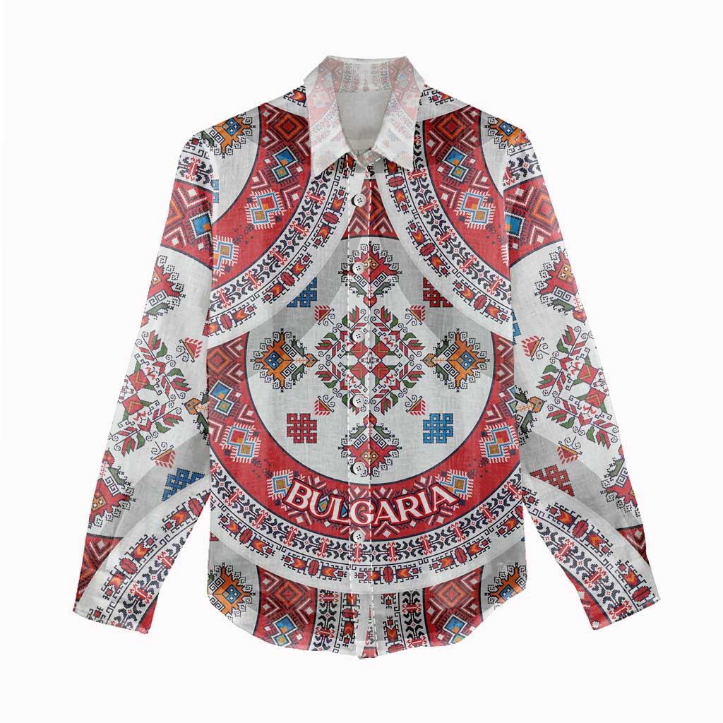 Bulgaria Folk Art Women Casual Shirt with Traditional Embroidery and Floral Motifs