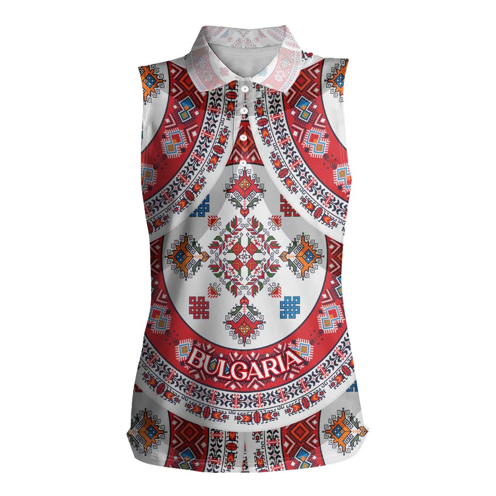 Bulgaria Folk Art Women Sleeveless Polo Shirt with Traditional Embroidery and Floral Motifs