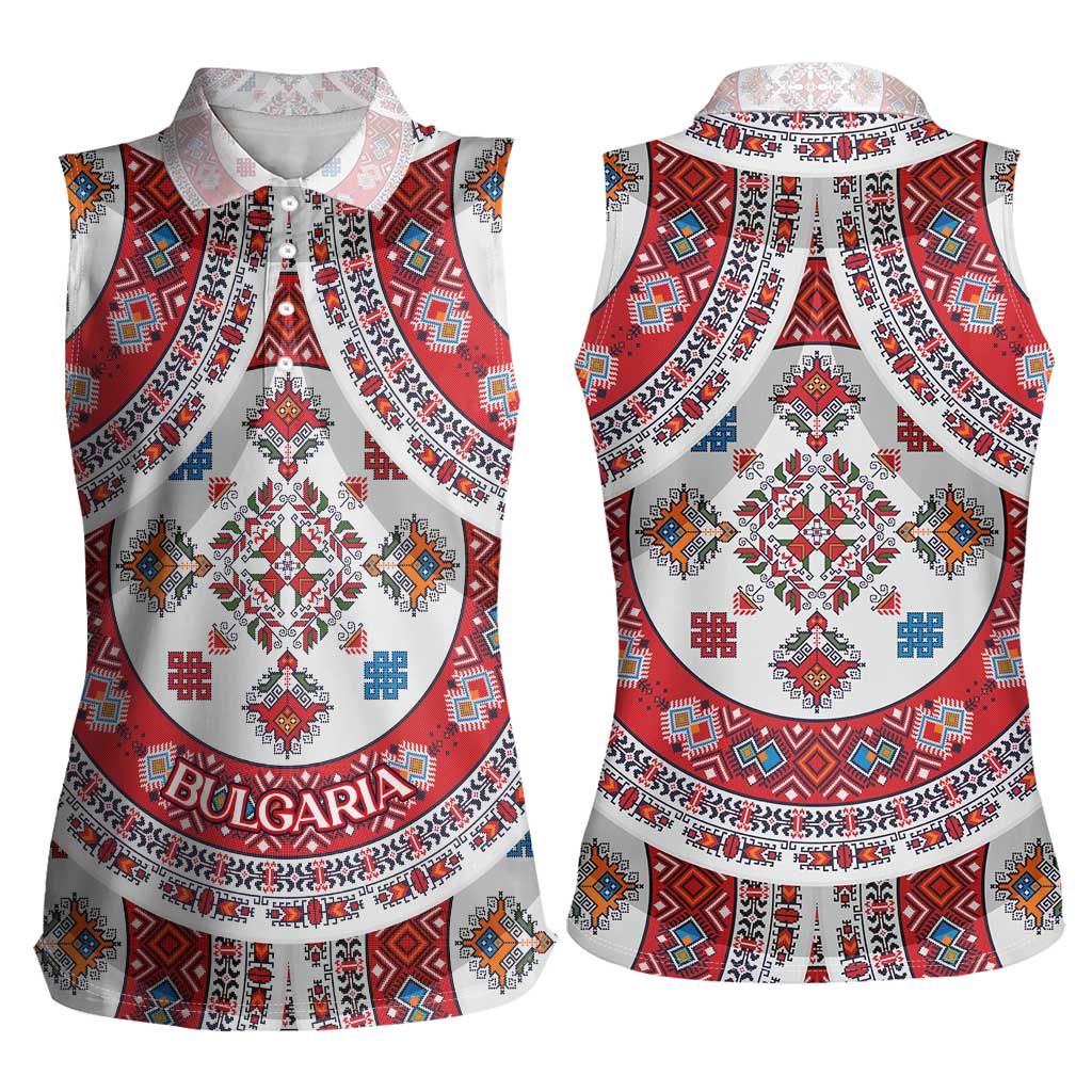 Bulgaria Folk Art Women Sleeveless Polo Shirt with Traditional Embroidery and Floral Motifs