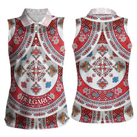 Bulgaria Folk Art Women Sleeveless Polo Shirt with Traditional Embroidery and Floral Motifs