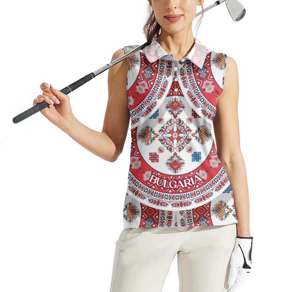 Bulgaria Folk Art Women Sleeveless Polo Shirt with Traditional Embroidery and Floral Motifs