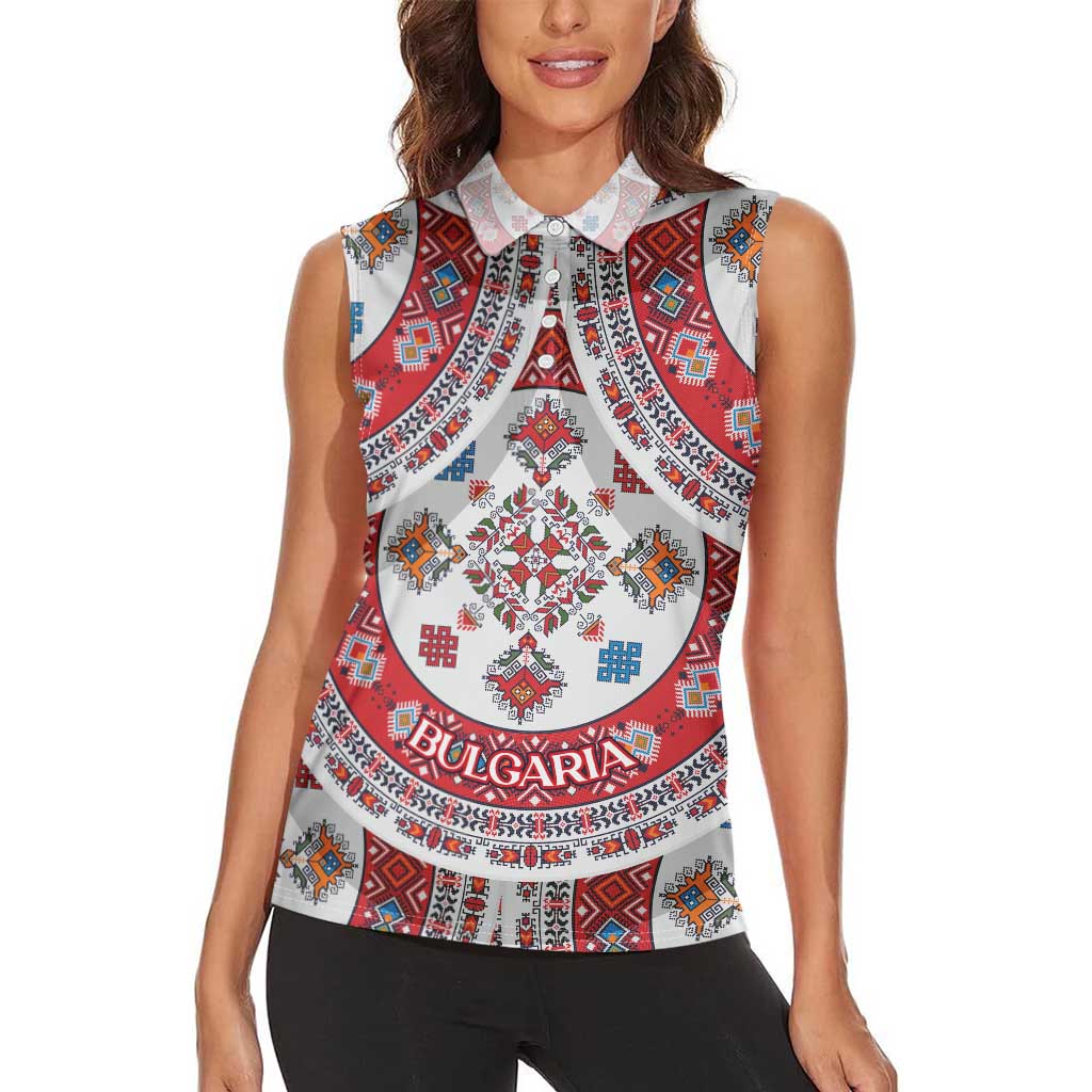 Bulgaria Folk Art Women Sleeveless Polo Shirt with Traditional Embroidery and Floral Motifs