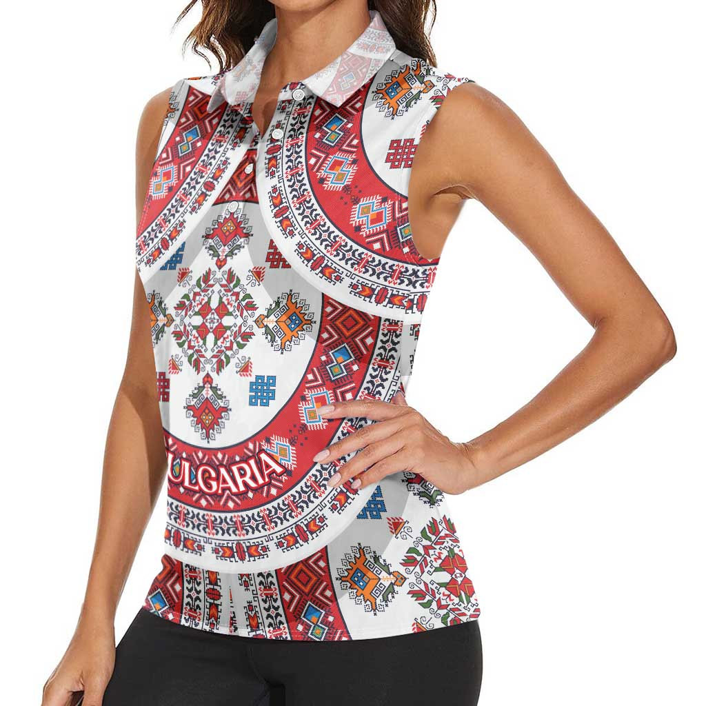 Bulgaria Folk Art Women Sleeveless Polo Shirt with Traditional Embroidery and Floral Motifs
