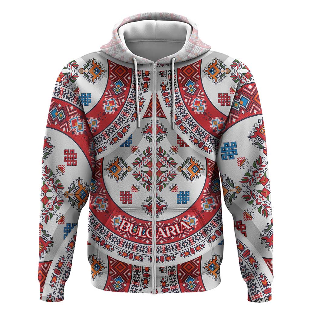 Bulgaria Folk Art Zip Hoodie with Traditional Embroidery and Floral Motifs