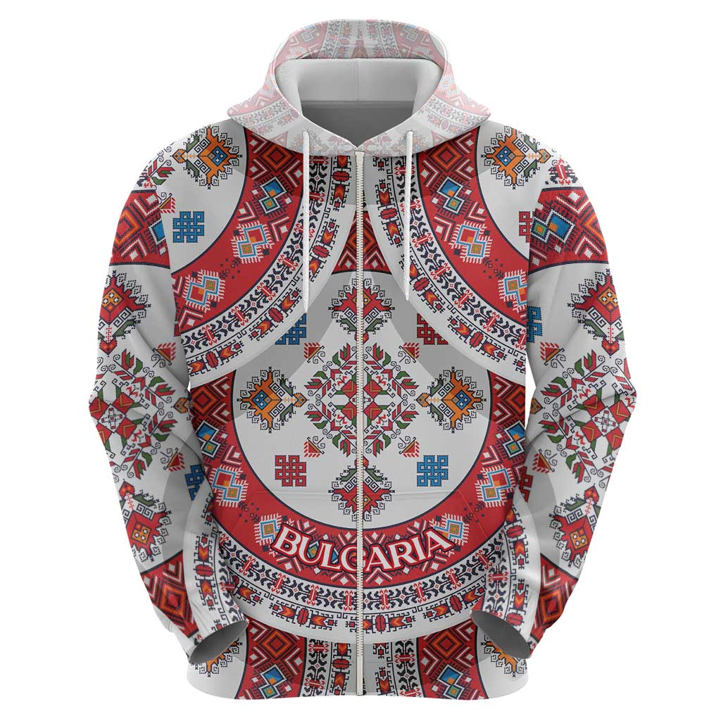 Bulgaria Folk Art Zip Hoodie with Traditional Embroidery and Floral Motifs