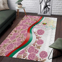 Rose of Bulgaria Area Rug with National Flag Ribbon and Floral Damask Pattern