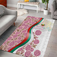 Rose of Bulgaria Area Rug with National Flag Ribbon and Floral Damask Pattern