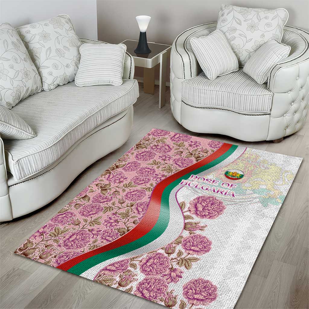 Rose of Bulgaria Area Rug with National Flag Ribbon and Floral Damask Pattern