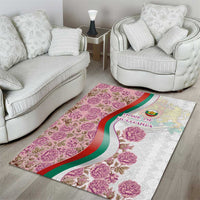 Rose of Bulgaria Area Rug with National Flag Ribbon and Floral Damask Pattern