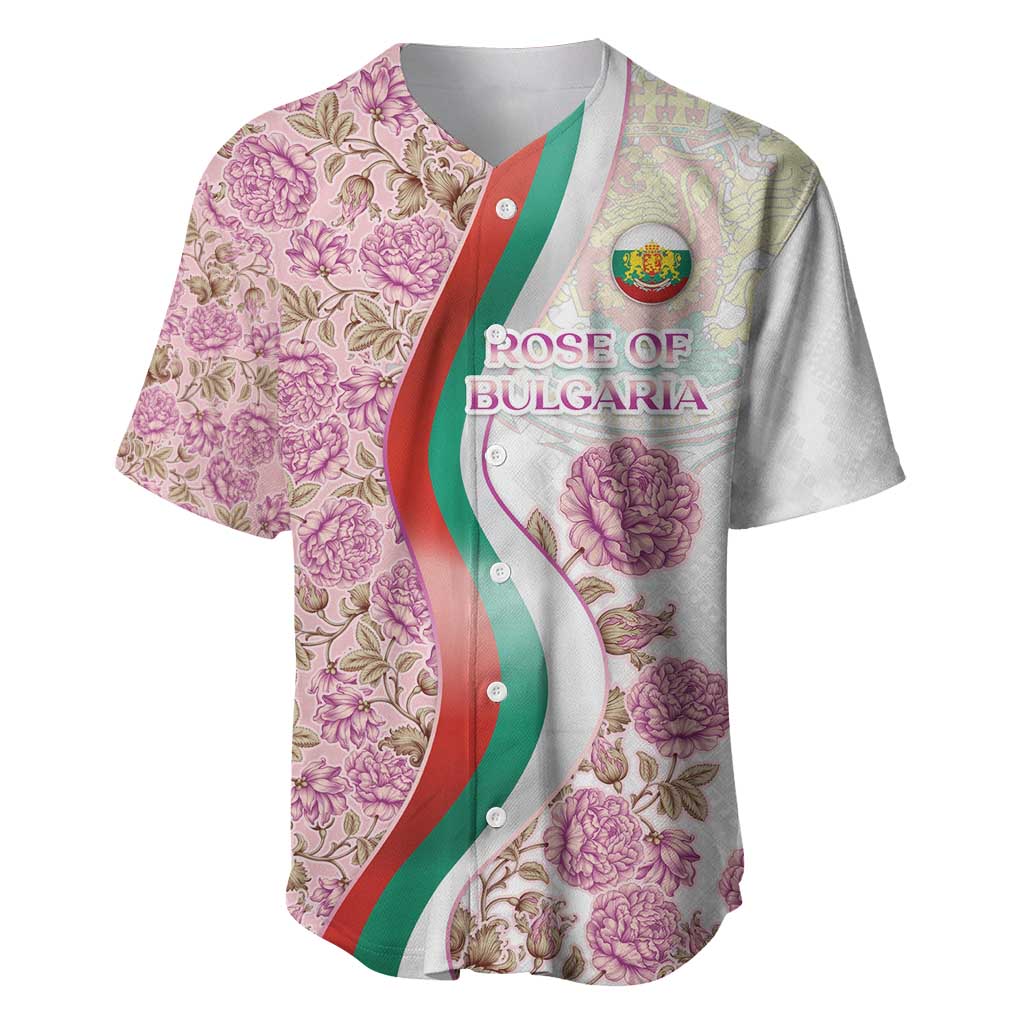 Rose of Bulgaria Baseball Jersey with National Flag Ribbon and Floral Damask Pattern