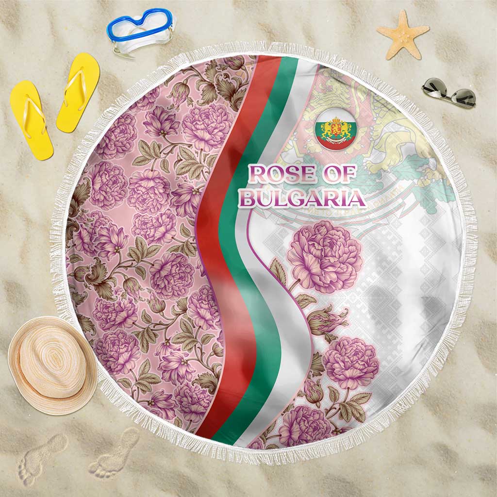 Rose of Bulgaria Beach Blanket with National Flag Ribbon and Floral Damask Pattern