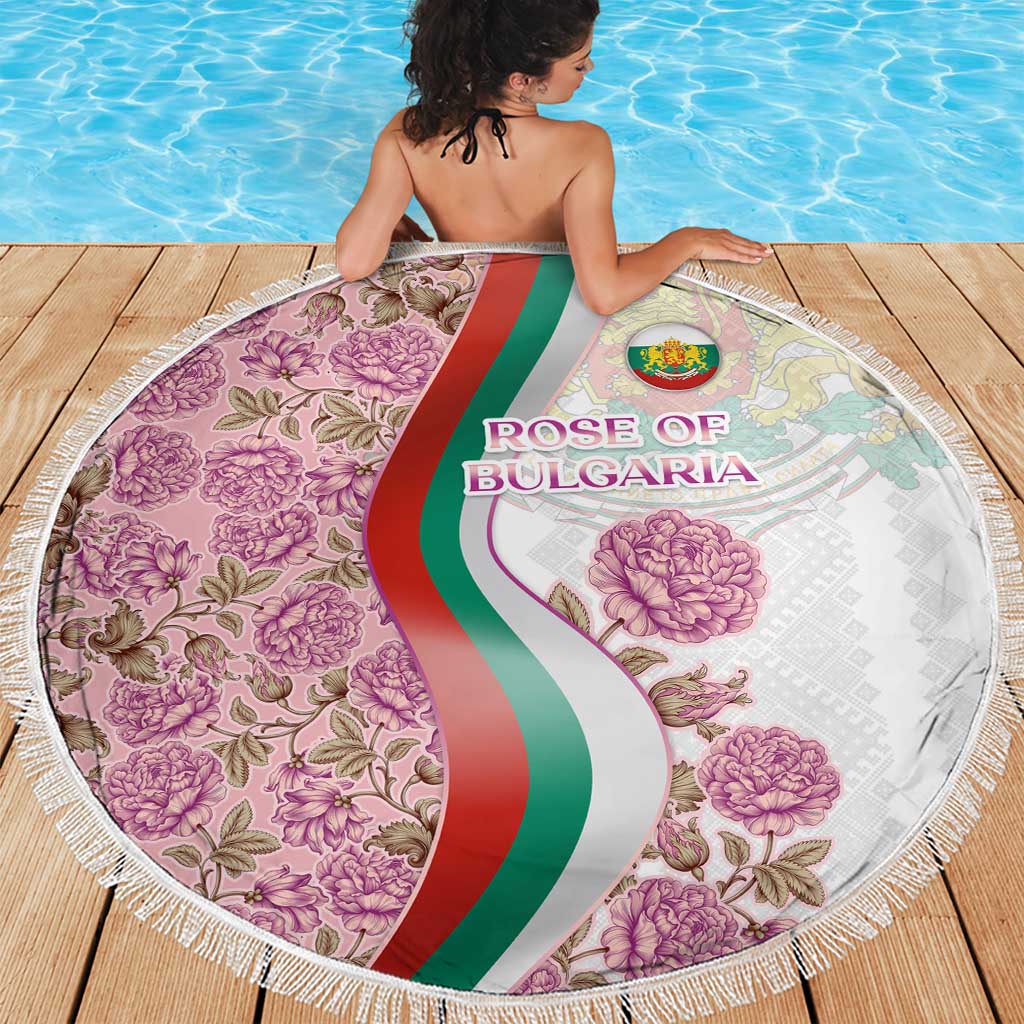 Rose of Bulgaria Beach Blanket with National Flag Ribbon and Floral Damask Pattern