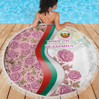 Rose of Bulgaria Beach Blanket with National Flag Ribbon and Floral Damask Pattern
