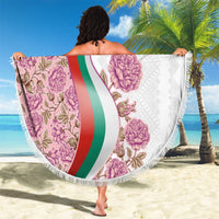 Rose of Bulgaria Beach Blanket with National Flag Ribbon and Floral Damask Pattern