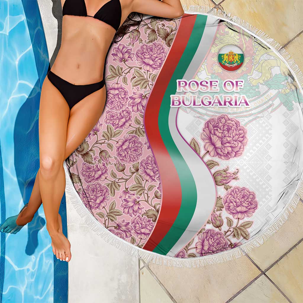 Rose of Bulgaria Beach Blanket with National Flag Ribbon and Floral Damask Pattern