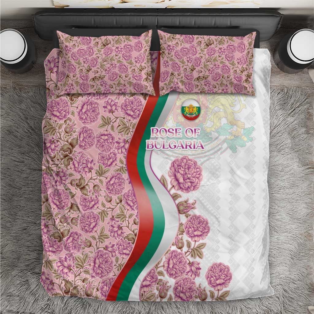 Rose of Bulgaria Bedding Set with National Flag Ribbon and Floral Damask Pattern