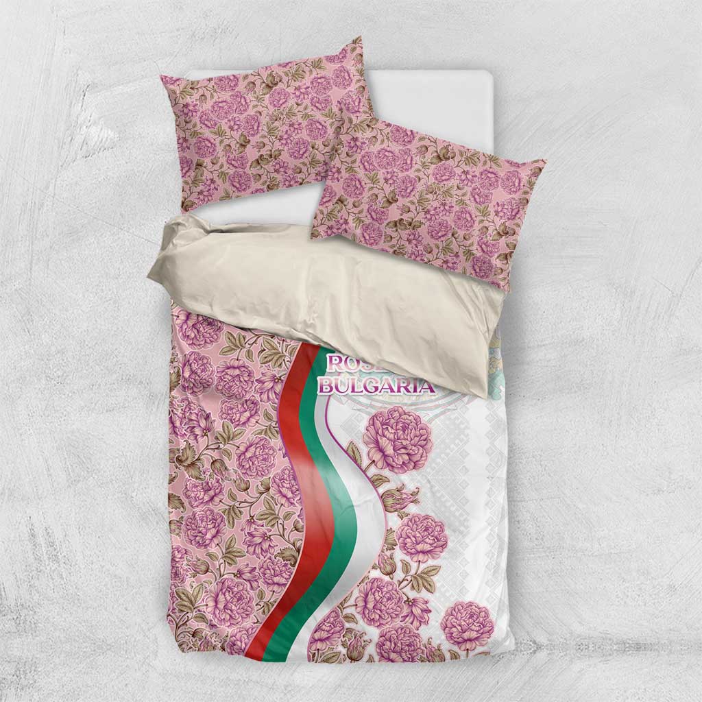 Rose of Bulgaria Bedding Set with National Flag Ribbon and Floral Damask Pattern